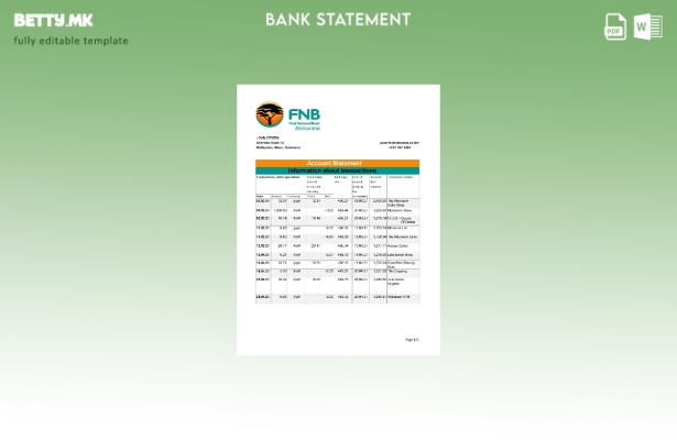 модерен стил Боцвана FNB на Боцвана банкарски извод Ексел шаблон